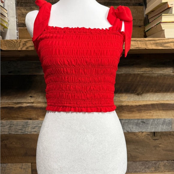 Altar'd State Tops - Altar'd State Red Smocked Tie-Shoulder Crop Top